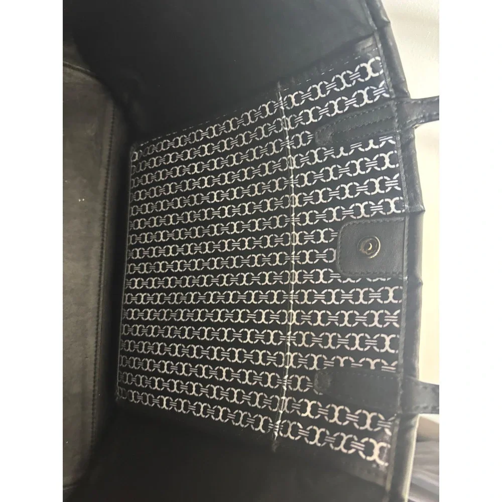 Tory Burch Gemini Link‎ Tote Bag Black White Coated Canvas Large Shoulder Bag